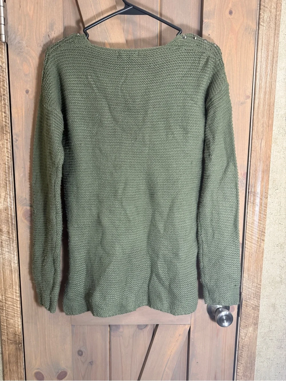 new directions Olive Green V-Neck Sweater with Shoulder Studs